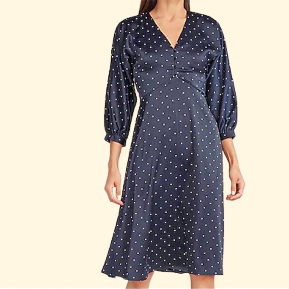 💖💖💖Express Lady Gang Blue Polka Dot Satin Button Front Midi Dress 💖💖💖